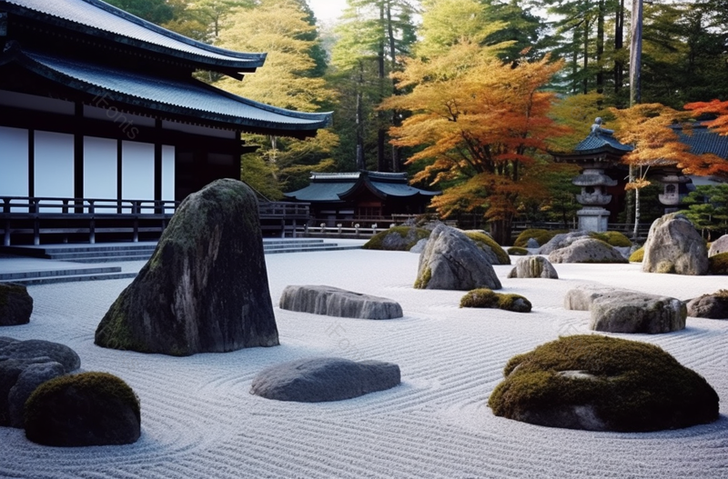 白色日式和式建筑庭院沙子石头美景实拍,高清,摄影图,摄影图片,图片大全,摄影图免费下载
